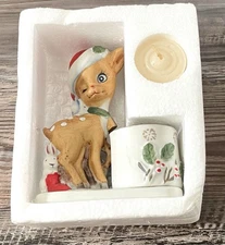 NIB Vntg Hand painted 1978 Jasco Porcelain Little Reindeer W CANDLE Christmas