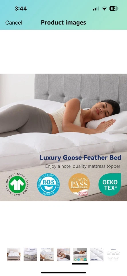 Топпер для матраса с белым гусиным пером, топпер для кровати с королевским пером — НОВЫЙ - Изображение 2 из 4