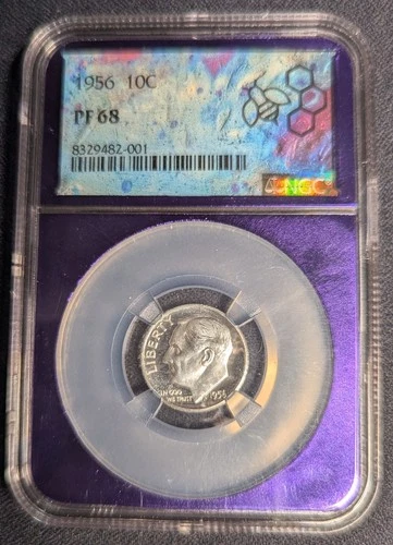 1956 Silver Proof Roosevelt Dime 10C Coin NGC PF68 Trader Bea Purple Core Slab