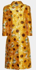??Dolce & Gabbana Vintage Yellow Sunflower Printed Silk Lightweight Coat & Skirt