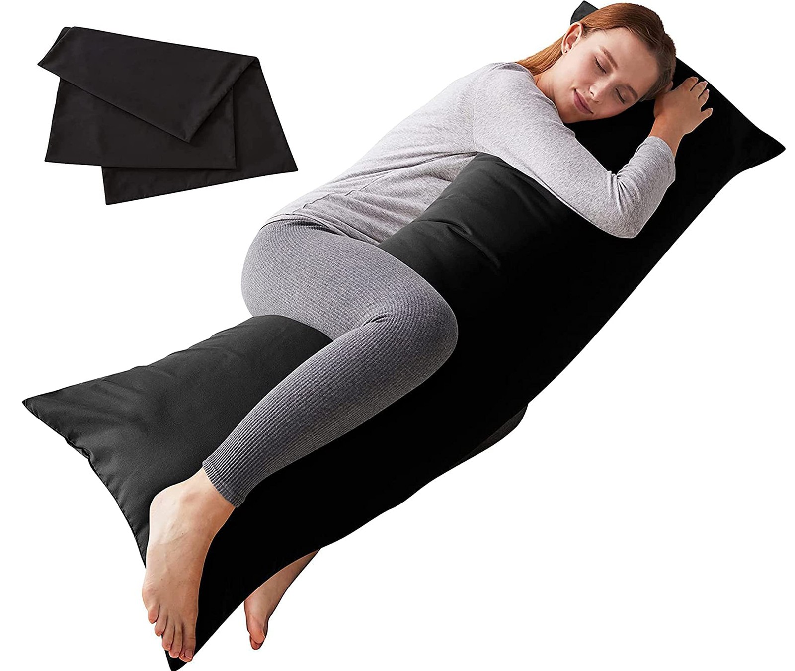 Soft Long Body Pillow with Breathable Fabric for Adults - Includes Pillowcase