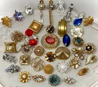Lot Vtg Costume Jewelry Single Earrings Clip On Craft Repurpose Rhinestone M4