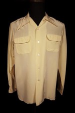 Vintage 1940s Yellow Silky Nylon Shirt Long Collar Size Medium V Good Condition