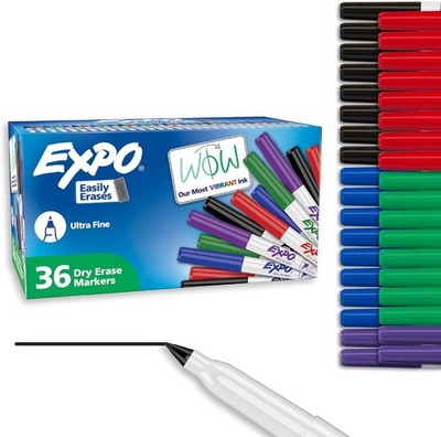 Expo Dry Erase Markers Ultra Fine Tip 36 Count Assorted Colors Low Odor Ink