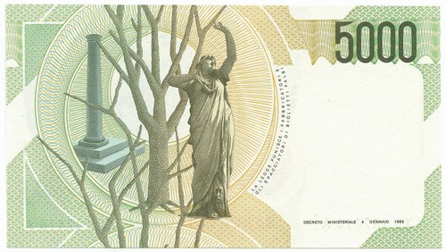 5000 LIRE B. D'ITALIA VINCENZO BELLINI SERIE SOSTITUTIVA XD 25/07/2001 FDS - Afbeelding 2 van 6
