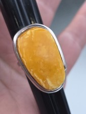 Vintage Sterling Silver 925 Egg Yolk Butterscotch Ring Amber Adjustable Size 8