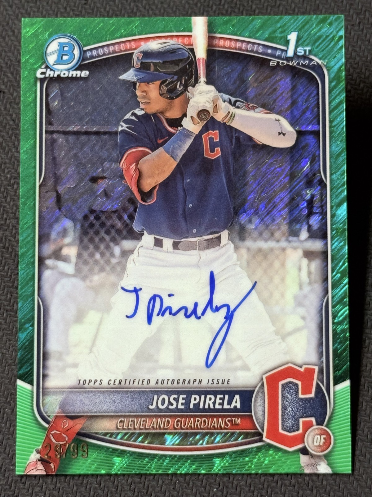 2025 Bowman Chrome 1st GREEN REFRACTOR PROSPECT ROOKIE AUTO Jose Pirela 29/99