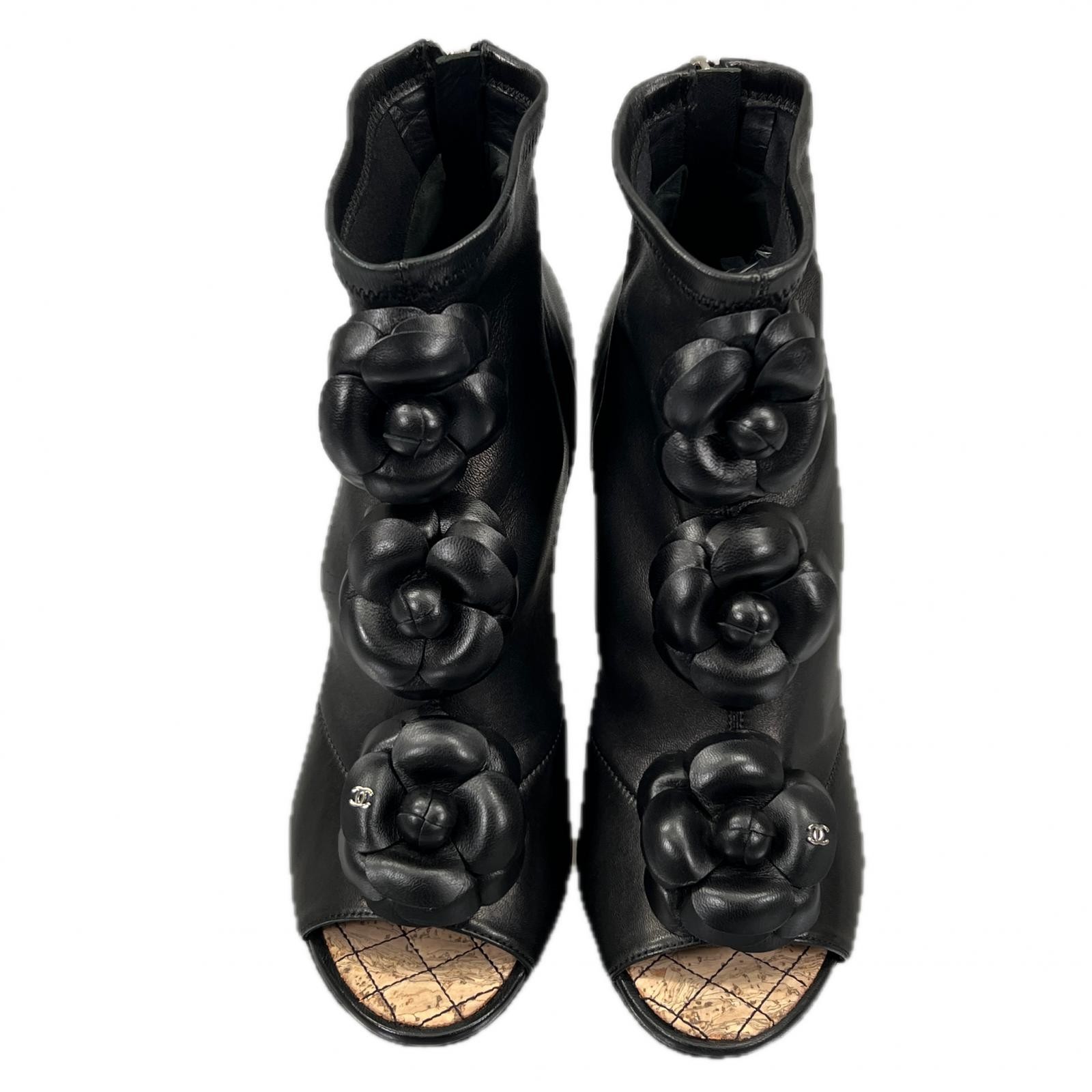 CHANEL Shoes Pumps Heel Camellia EU 37 US 7 Leather Black Authentic thumbnail 5