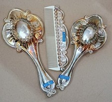 Vintage 3PC Ornate Vanity Set Hair Brush Comb Mirror International Silver 1990s