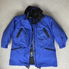 Vintage London Fog Mens Parka with Removable Down Liner 1X Blue Hood Outdoors