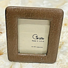 Giraffe Pattern Frame 3.5 x 3.0 inch VINTAGE Taupe Beige Leather OR Pleather