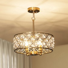 HOMCOM Adjustable Ceiling Light with 4 Light, Modern Crystal Chandelier