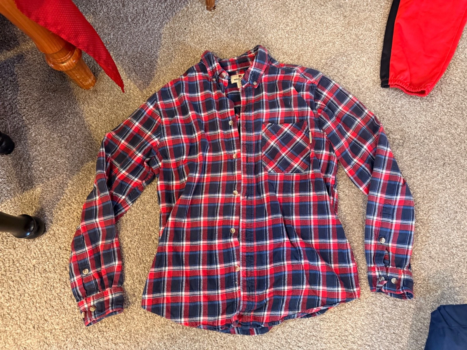 Vintage Woolrich Shirt Mens Red Black Plaid Flannel Made USA Outdoor 90s Large L
