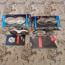 Speedo Vanquisher 2.0 Swim Googles Black & Clear Lot w/ Swim Cap & Nose Clip