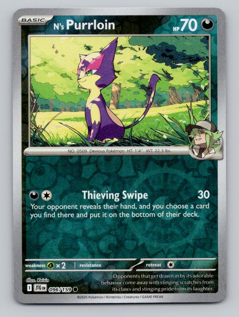 N's Purrloin 096/159 Common Journey Together Pokemon Reverse Holo Near Mint