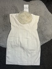 beige cream linen zara 3d floral corsage sleeveless bodycon mini dress NWT xs