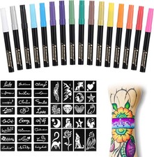 Temporary Tattoo Markers for Skin, 16-Count Body Markers 77 Large Tattoo