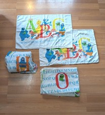 Vtg Sesame Street Twin Set 4 Pc Fitted Flat Pillow Cases Sheet Muppets Alphabet