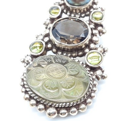 Stephen Dweck 1999 Piggyback Brooch Bronze Pearl Peridot Abalone Quartz