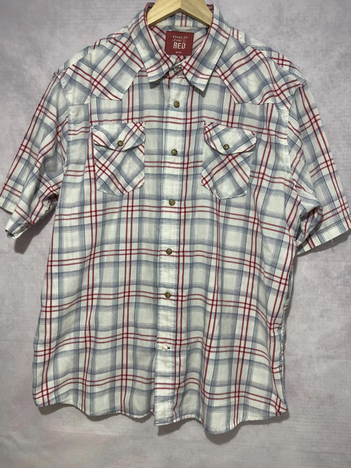 Wrangler Shirt Men's Pearl Snap Short Sleeve Cotton Mix Check Size XL #617