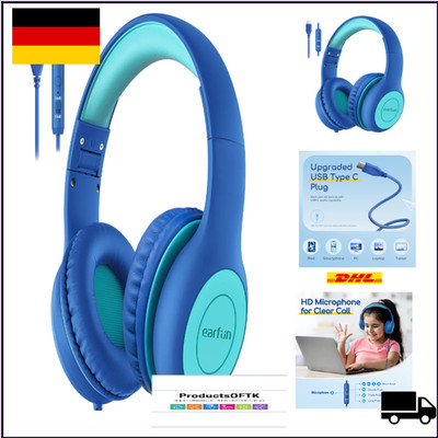 EarFun Kinder Kopfhörer USB-C Stereo HD-Mikrofon Lautstärkeregulierung Faltbar