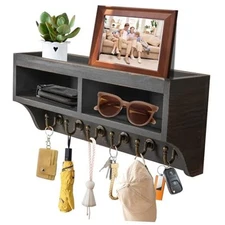 Key Holder Wall Mount - Mail Organizer Wall Mount with 6 Key Hooks and Black