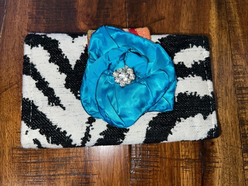NWOT Keep It Gypsy Wallet Zebra & Multi-Color W/Blue Flower & Rhinestone Flap