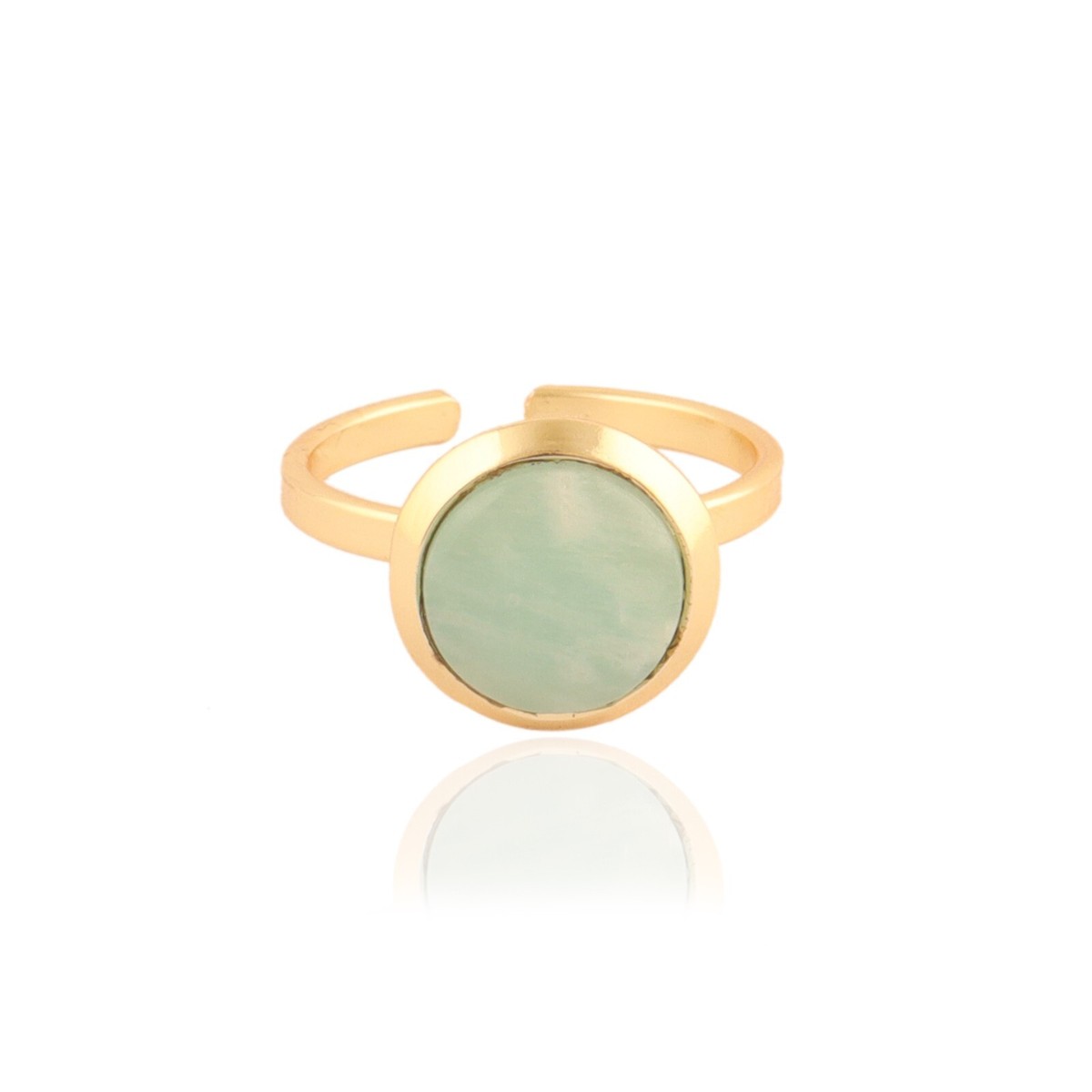 Red Garnet, Moonstone & Chalcedony Adjustable Ring - Handmade Brass Gold Plated Three Stone Jewelry - View #3