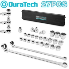 DURATECH 27PCS Extra Long Flex Head Ratcheting Wrench Set Double Box End 8-22mm