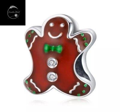 Sterling Silver 925 Charm Christmas Gingerbread man Festive Bead Family Friend