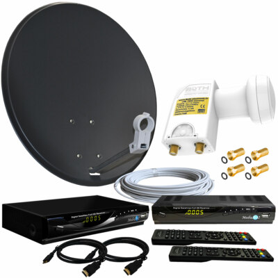 Sat-Anlage 2-Teilnehmer Spiegel 80cm Full HDTV Sat-Receiver USB TWIN LNB 0,1dB 