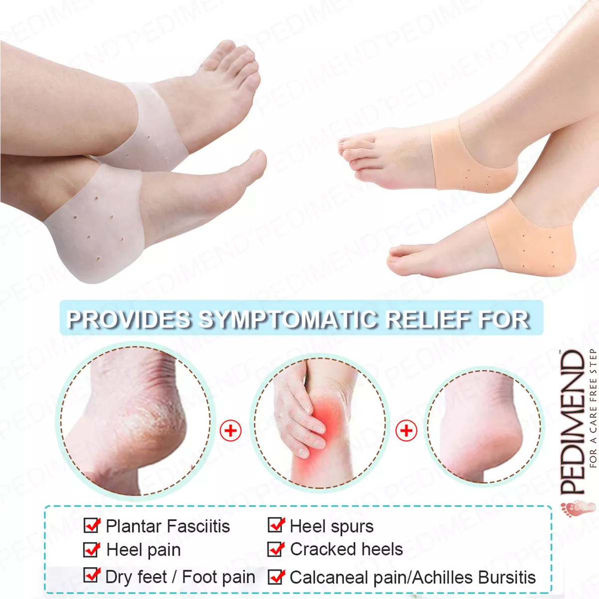 PEDIMEND Silicone Gel Heel Socks Plantar Fasciitis Gel Heel Protector Foot Care