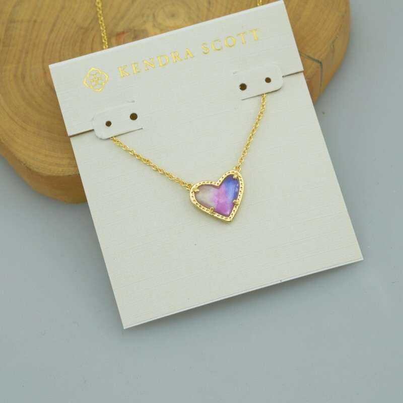 Kendra Scott Ari Gold Heart Necklace with Watercolor Glass Pendant
