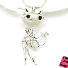 Fashion Rhinestone Pretty Cat Girl Crystal Pendant Chain Women Lady Necklace