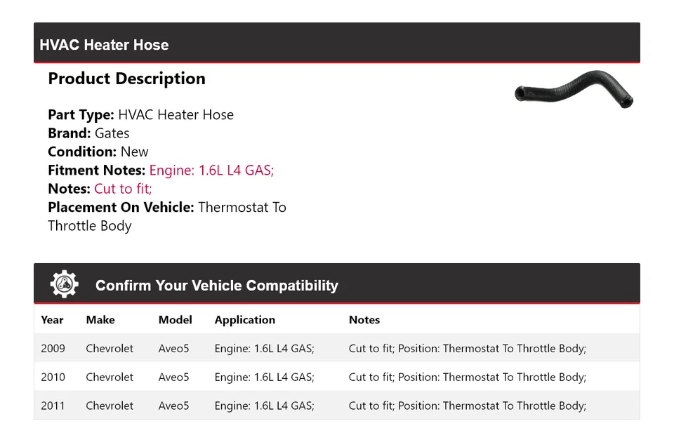 Termostato de manguera de calefacción para Chevrolet Aveo5 2009-2011 HVAC a puertas de carrocería del acelerador Foto 2 de 4