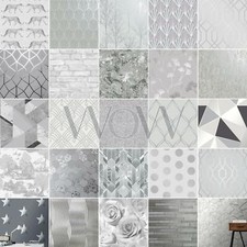 Silver & Grey Wallpaper - Geometric Floral Leaf Animal Metallic Glitter & More