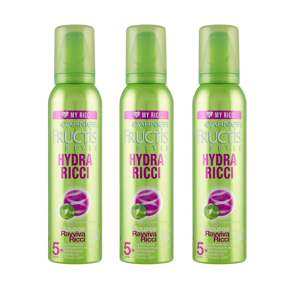 Scorta 3x Garnier Mousse Hydra Ricci con Estratto di Bambù 200ml