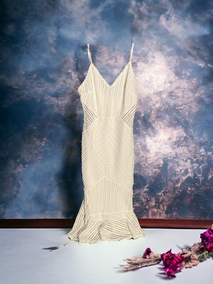 LuLu's White Ribbed Knit Bodycon Trumpet Hem MIDI Dress Size