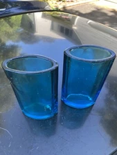 Pair 1960s Vtg LE SMITH Vase COBALT BLUE Blunique Color Almond Shape Glass Vases