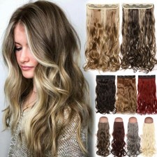 Real Thick AS Human Hair 1Piece Full Head Clip In Hair Extensions Curly Wavy USA