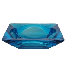 Vintage MCM Pressed Glass Ashtray  Ash Tray Transparent Blue Mid Century Modern