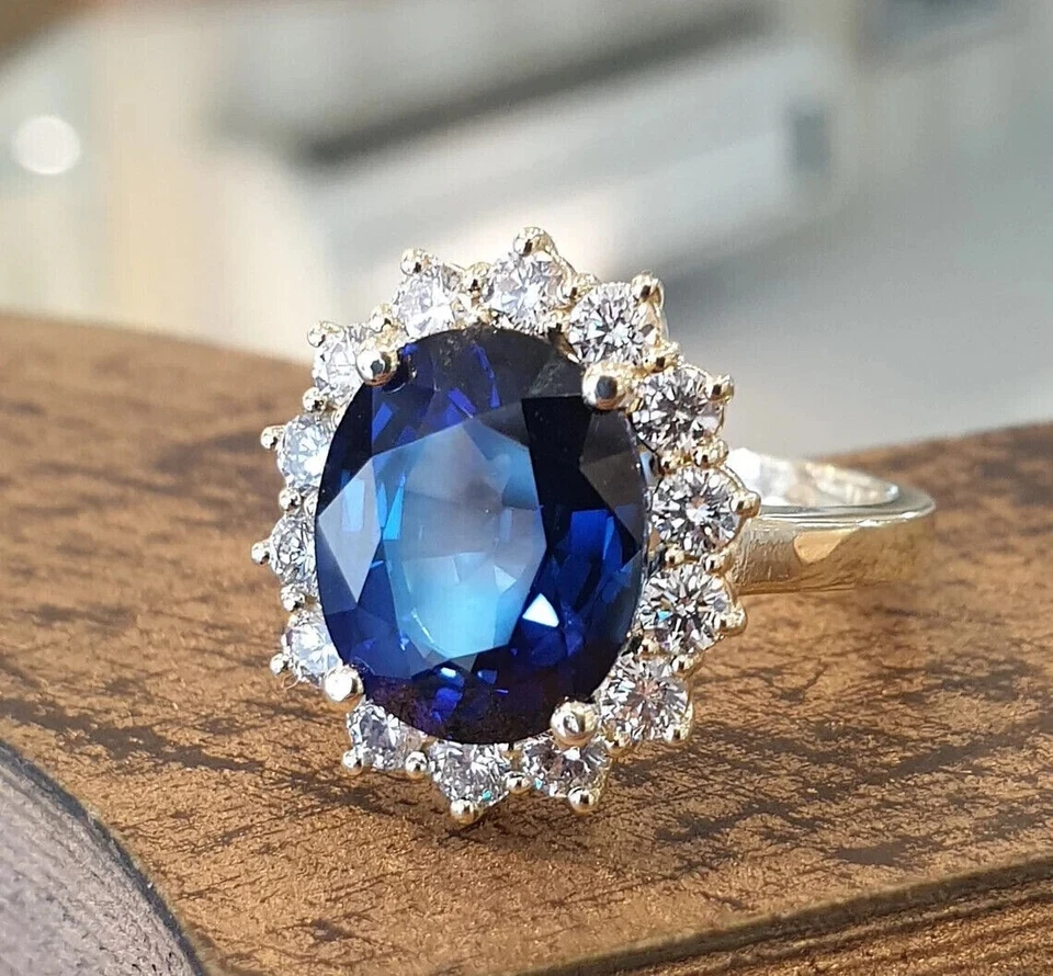 6.00 Ct Oval Cut Natural Sapphire & Diamond Wedding Ring 14k Yellow Gold Size 6 - Image 4 of 4