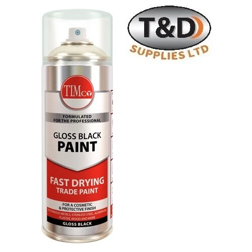 Timco 380ml Gloss Black Spray – Acrylic Drip Free Paint for Metal, Wood, Plaster