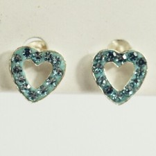sterling silver blue crystal open heart stud post earrings 6.6 mm 0.46 g