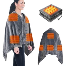 USB Heated Blanket Electric Heating Blanket Poncho Shawl Wrap Throw with Zipper