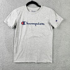 CHAMPION Boy's Logo Short Sleeve T-Shirt, Size L in Gray