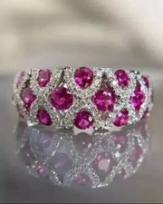 3CT Round Cut Lab Created Pink Sapphire Wedding Band Ring 14K White Gold Plated