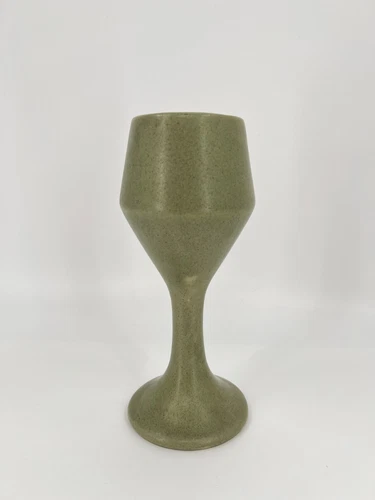 Haegar Pottery Green Speckled Goblet Pedestal Vase Vintage 9.25" tall