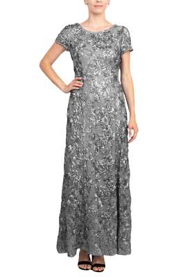 Alex Evenings Scoop Neck Short Sleeve Zipper Back Embellished