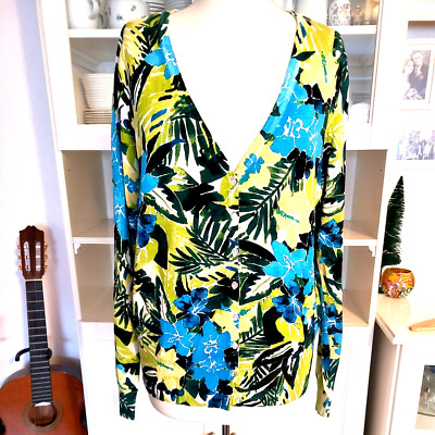 Fullpower  Damen Strickjacke  Gr.38-40,L,Blumen, GrünBlau,Feinstrick ,Langarm 